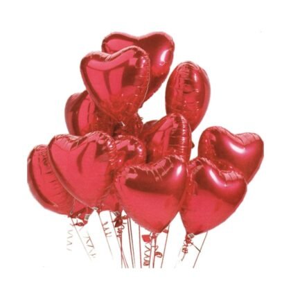 12 Inflated helium heart shaped foil balloons