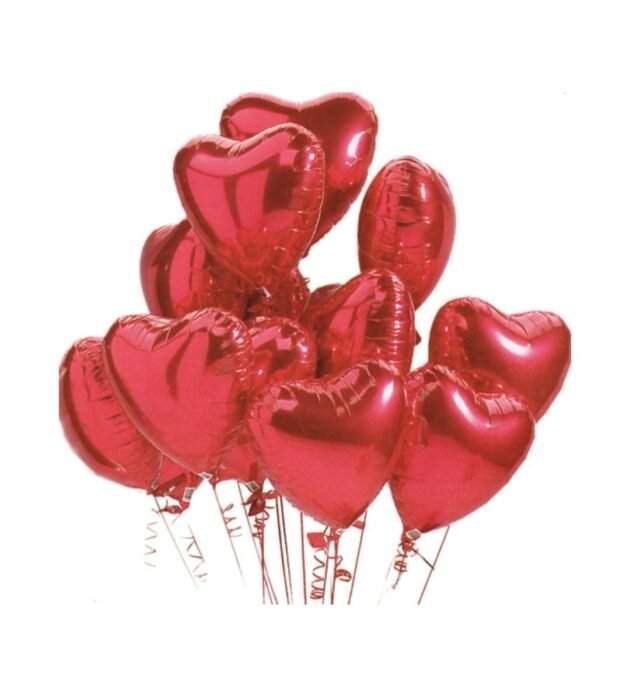 12 Inflated helium heart shaped foil balloons